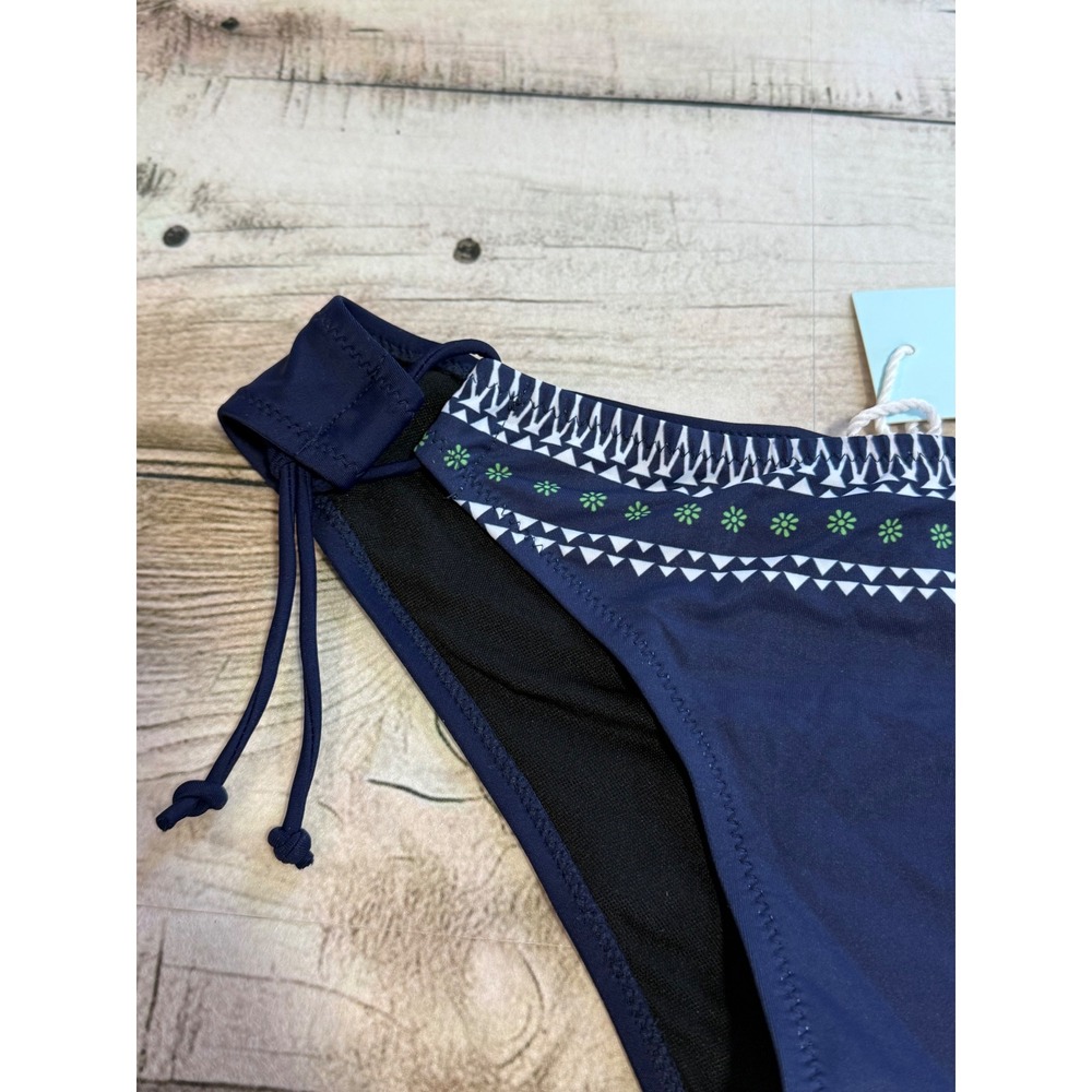 Cupshe Navy Blue Embroidered High Neck Lace Up Bikini Set Two Piece Swimsuit - Picture 9 of 11